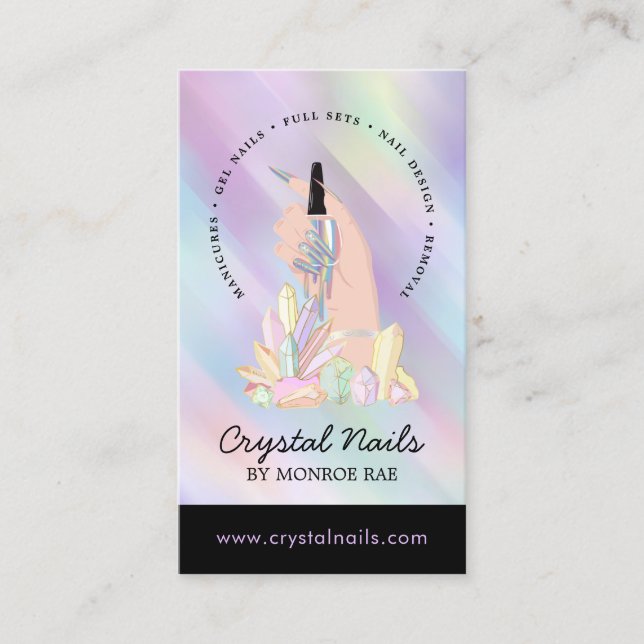 Carte De Visite Iridescente Crystal Nail Technicien Beauté Salon B (Devant)
