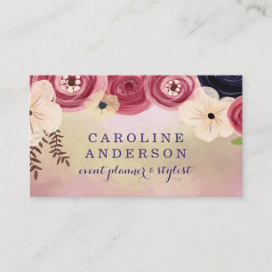 Carte De Visite Iridescente rose & or avec fleurs Boho