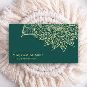 Carte de visite islamique Gold Teal Henna Mehndi