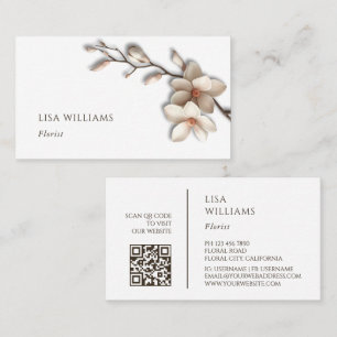 Carte De Visite Ivoire 3D Magnolia Rustique Code QR