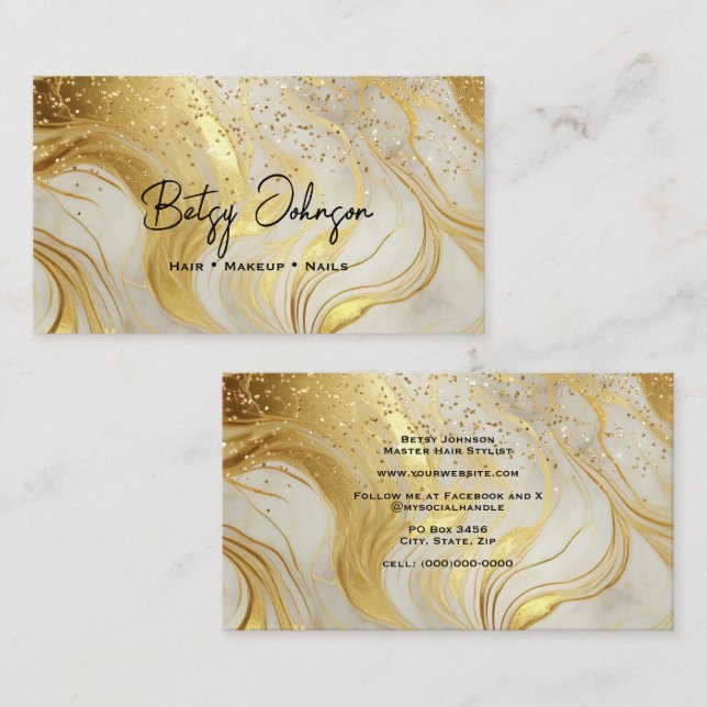 Carte De Visite Ivory Marble and Gold Glitter Business Card (Devant / Derrière)