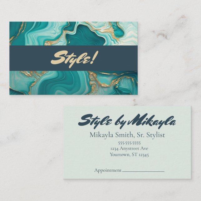 Carte De Visite Jade Green and Gold Marble Style Beauty Hair Nails (Devant / Derrière)