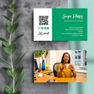 Carte De Visite Jade Green QR Code Photo Social Media Icons