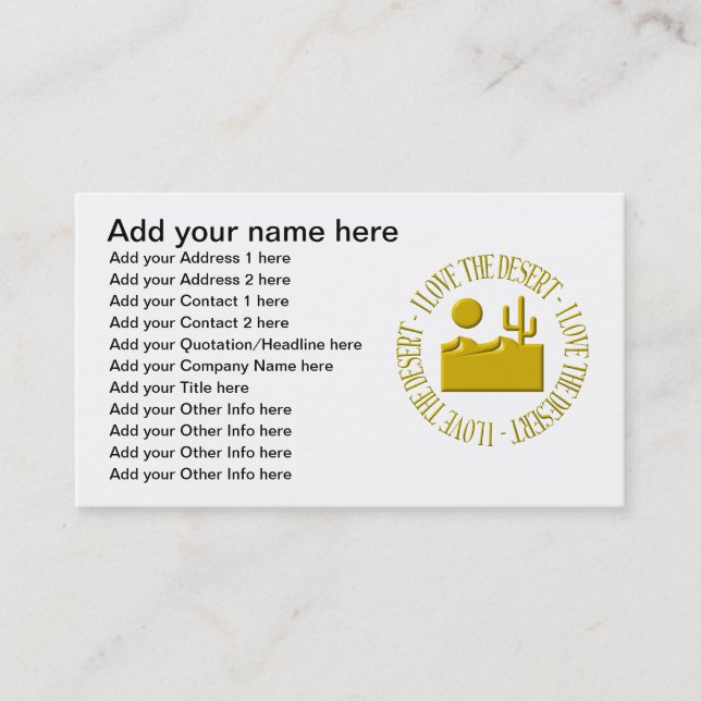 Carte De Visite J'adore le désert (Devant)