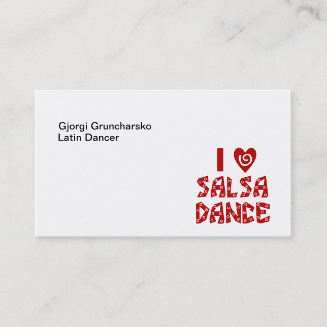 Carte De Visite J'aime les affaires latines d'instructeur de danse (Devant)
