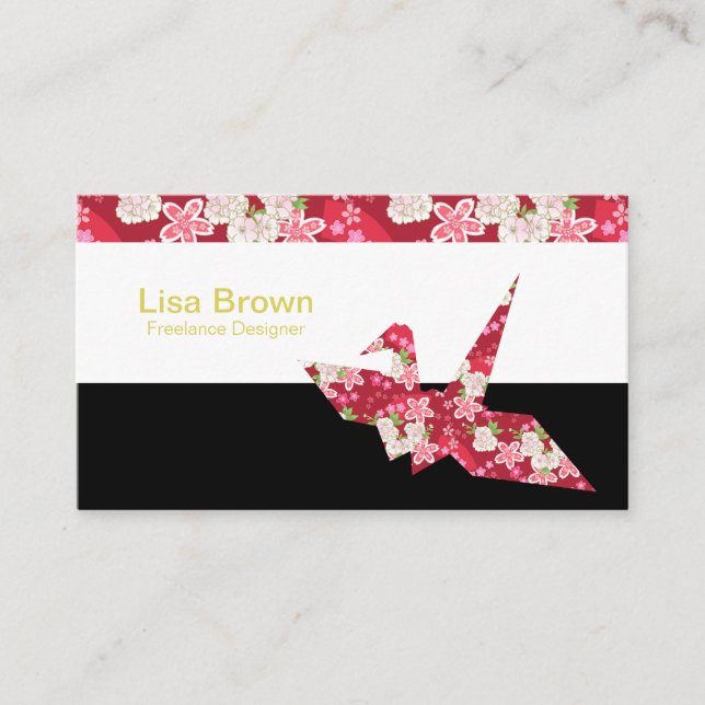 Carte De Visite Japanese pattern red origami crane business card (Devant)