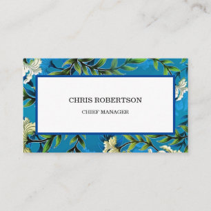 Carte De Visite Jardin à fleurs à motifs floraux bleus