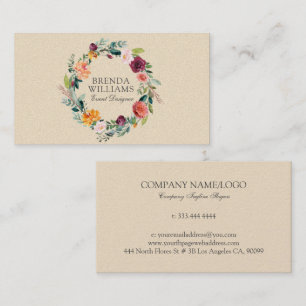 Carte De Visite Jardin anglais fleurs colorées wreath business ca