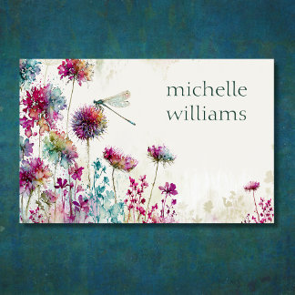Carte De Visite Jardin Coloré Fleurs Fleurs Sauvages et Libellule