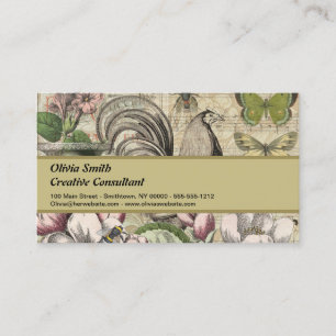Carte De Visite Jardin de Coq Vintage Art Collage : Campagne Franç