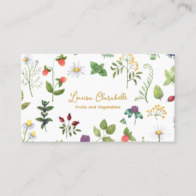 Carte De Visite Jardin de ferme de fruits d'herbes d'aquarelle mig (Devant)