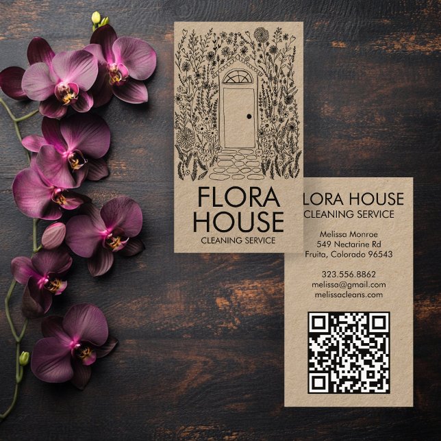 Carte De Visite Jardin de nettoyage de la porte avant Code QR (FRONT DOOR House Cleaning Yardwork Garden QR Code Business Card
)
