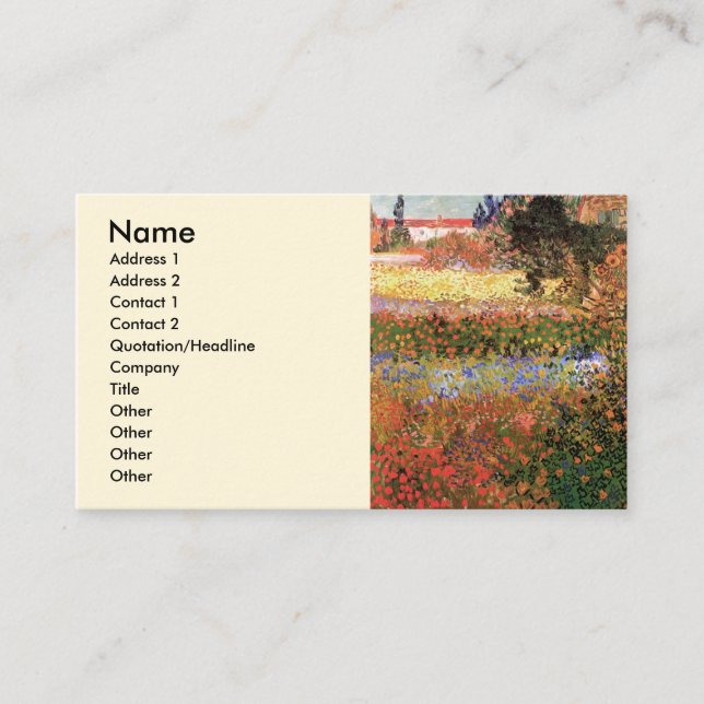Carte De Visite Jardin fleuri par Vincent van Gogh (Devant)
