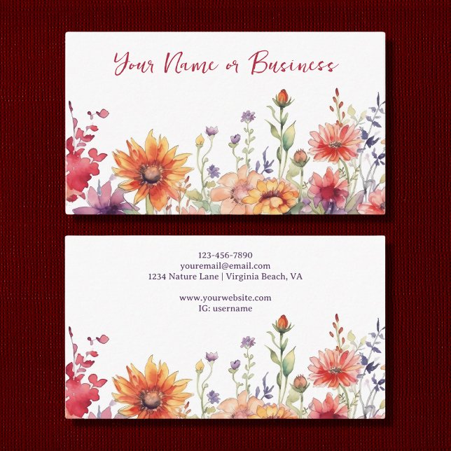 Carte De Visite Jardin floral coloré Fleur sauvage (Front and Back - Colorful Wildflowers Vibrant Flower Garden Floral Business Card)