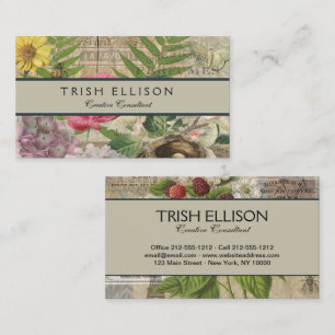 Carte De Visite Jardin Floral de Nid d'Oiseau Fleur Papillon Art