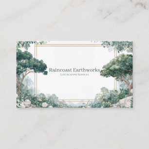 Carte De Visite Jardin Scénique Élégant Fleurs Blanches Cadre Doré
