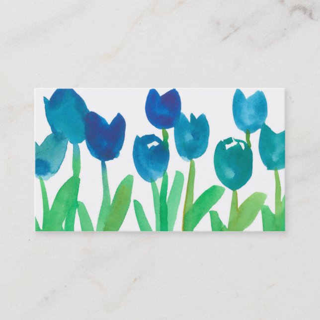 Carte De Visite Jardin Tulip Bleu Aquarelle Peinte Fleurs (Devant)