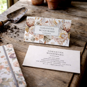 Carte De Visite Jardinier Fleur Sauvage Protéa Aquarelle Bohème
