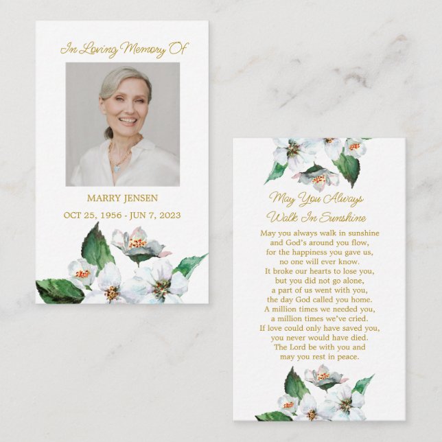 Carte De Visite Jasmine Memorial Photo Funeral Prayer Card (Devant / Derrière)