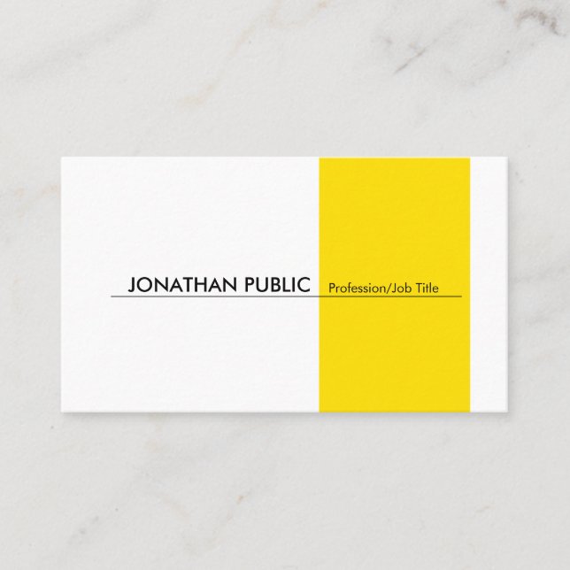 Carte De Visite Jaune Blanc Moderne Professionnel Élégant Simple (Devant)