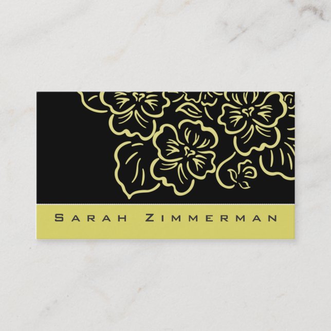 Carte de visite jaune citron floral de fantaisie (Devant)