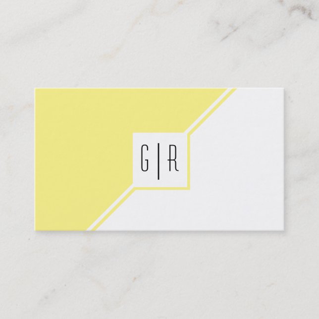 Carte De Visite Jaune clair et blanc monogramme géométrique modern (Devant)