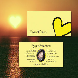 Carte De Visite Jaune clair et joli coeur moderne avec photo migno