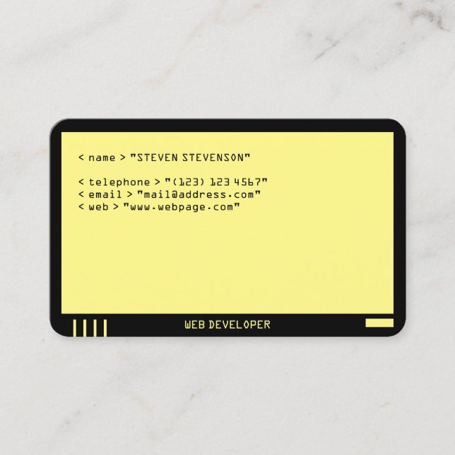 Carte De Visite Jaune de noir de regard de faux de moniteur (Devant)