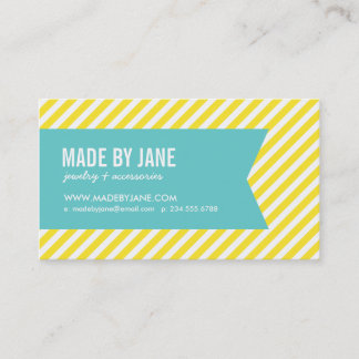 Carte De Visite Jaune et Turquoise Grandes et Ruban Modernes