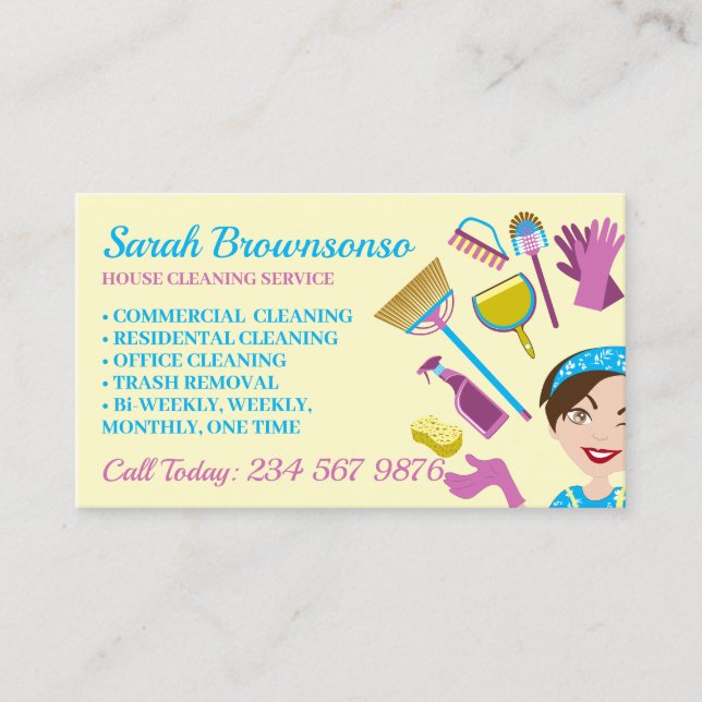 Carte De Visite Jaune Fille Janitorial Gloire Apron Maid (Devant)