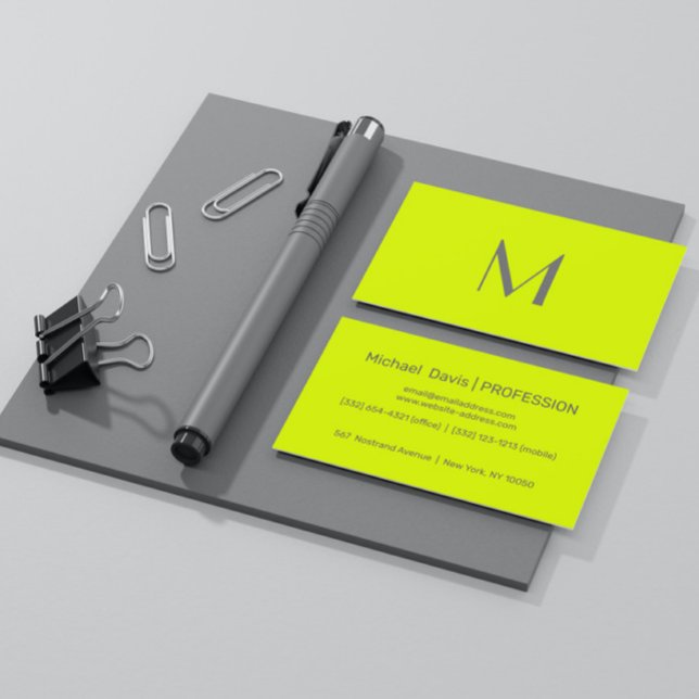 Carte De Visite jaune fluorescent - ajoutez un monogramme (Créateur téléchargé)
