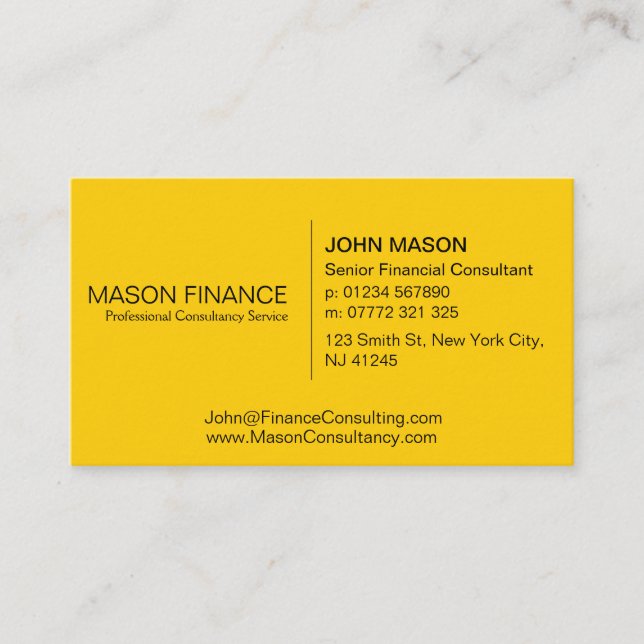 Carte de visite jaune générique simple (Devant)