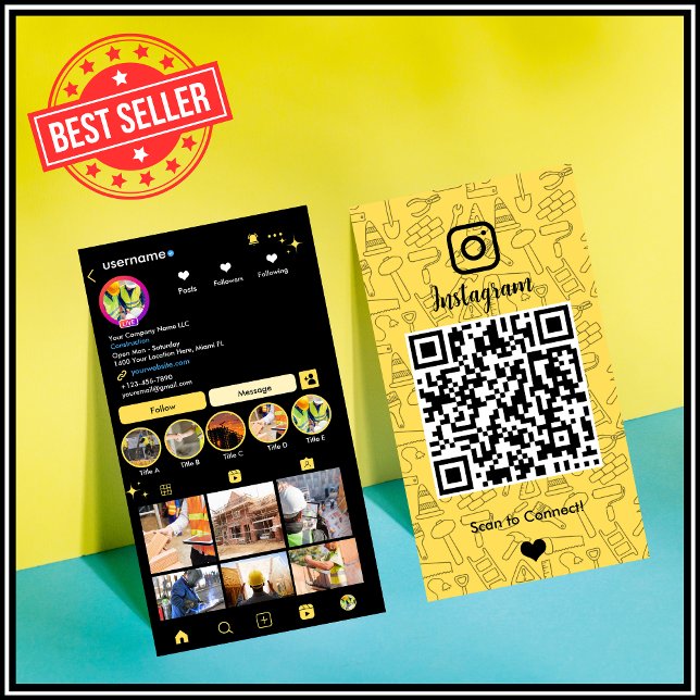 Carte de visite jaune haute visibilité Instagram Q (Créateur téléchargé)