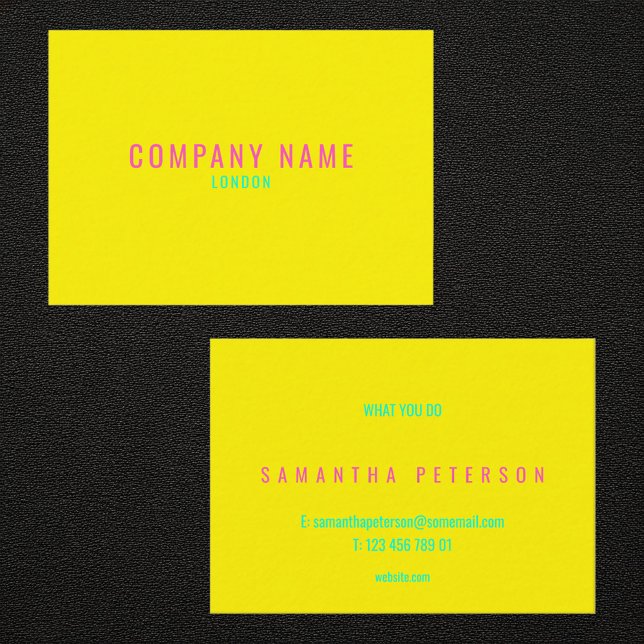 Carte De Visite Jaune néon vif et rose (Bright neon yellow and pink business card.)