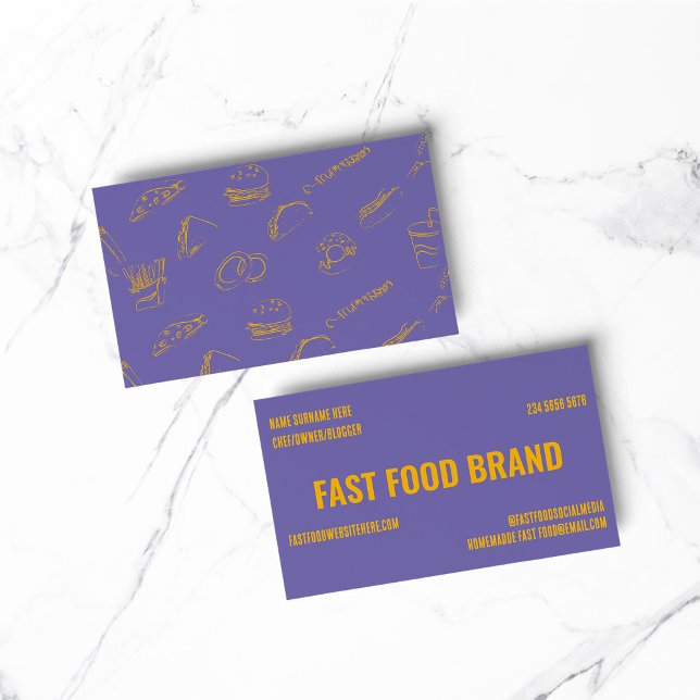 Carte De Visite Jaune Purple Restauration Rapide Burger Chicken Re (BAKERY PASTRY CHEF COOK CAKE event planner business)