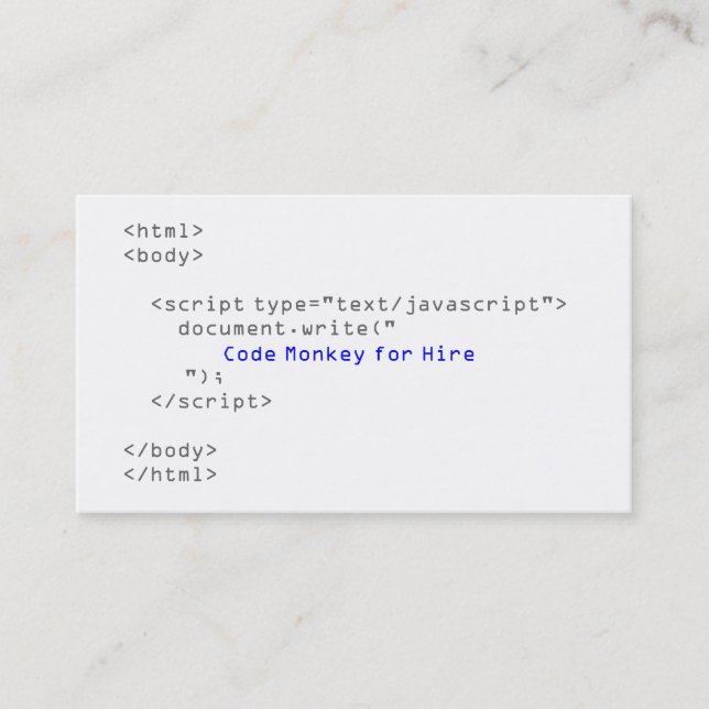 Carte De Visite Javascript du singe de code (Devant)