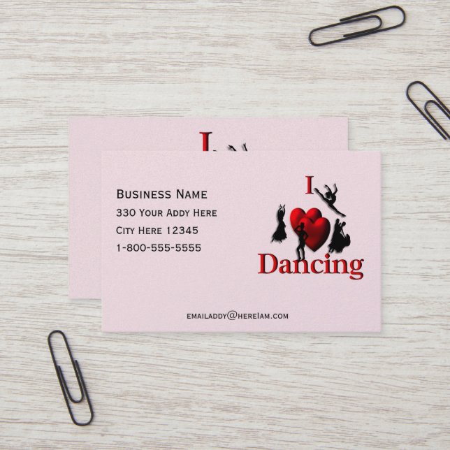 Carte De Visite Je Coeur Danser Rose (Devant/Arrière en situation)