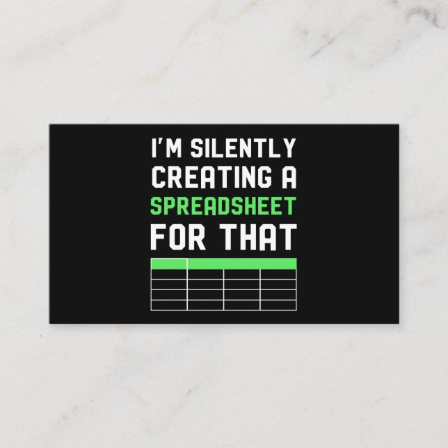 Carte De Visite Je crée silencieusement une feuille de calcul pour (Devant)