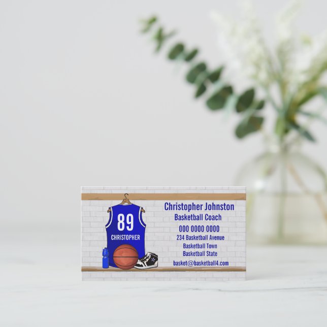 Carte De Visite Jersey Blue and White Basketball (Debout devant)