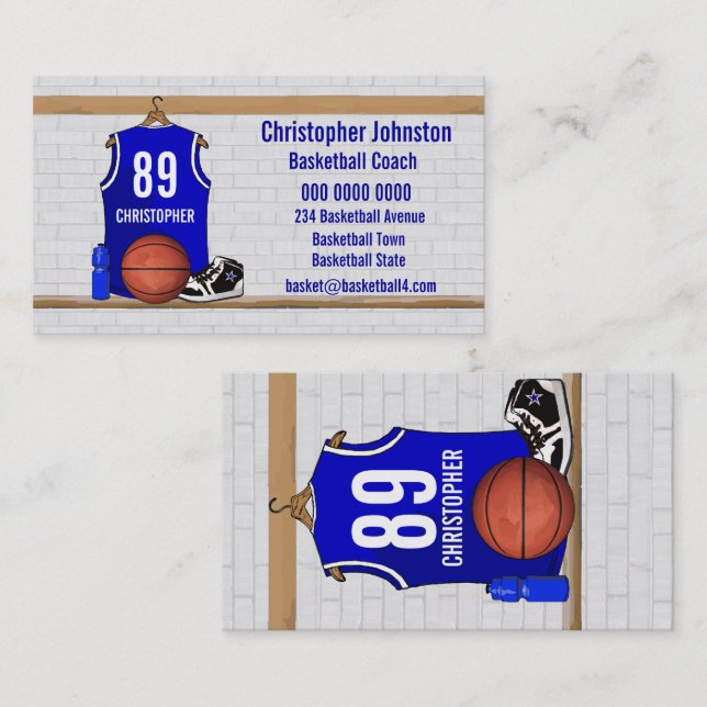 Carte De Visite Jersey Blue and White Basketball (Devant / Derrière)