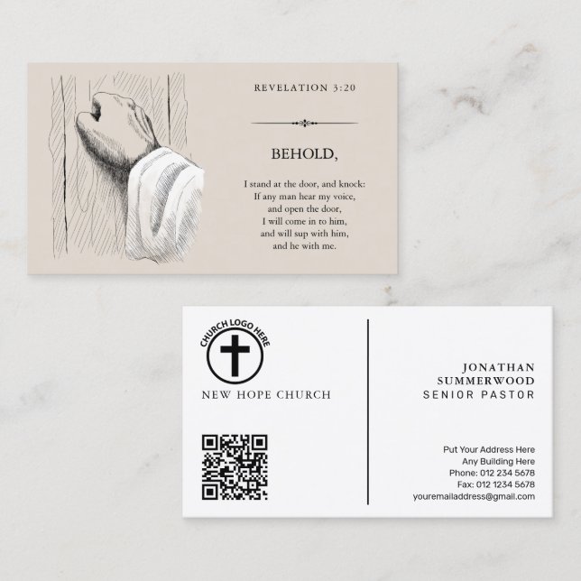 Carte De Visite Jésus-Christ frappant à une porte | Apocalypse 3:2 (Devant / Derrière)