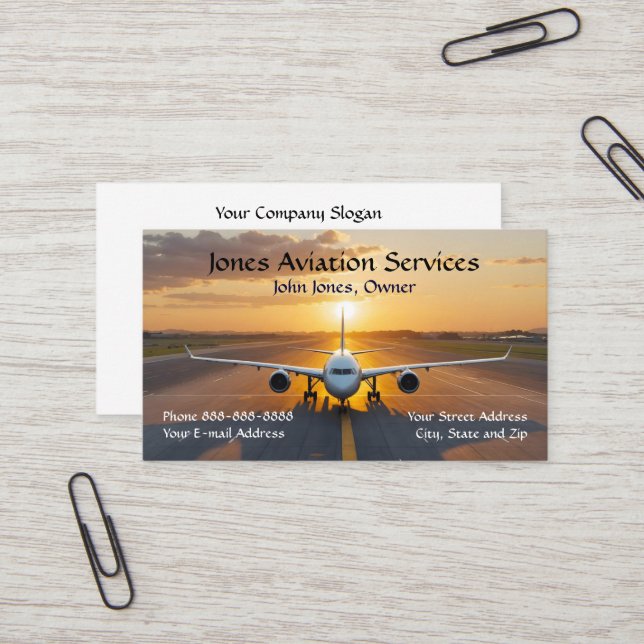 Carte de visite Jet Plane Service d'aviation pilot (Devant/Arrière en situation)