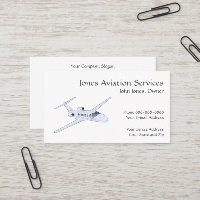 Carte de visite Jet Plane Service d'aviation pilot (Devant/Arrière en situation)