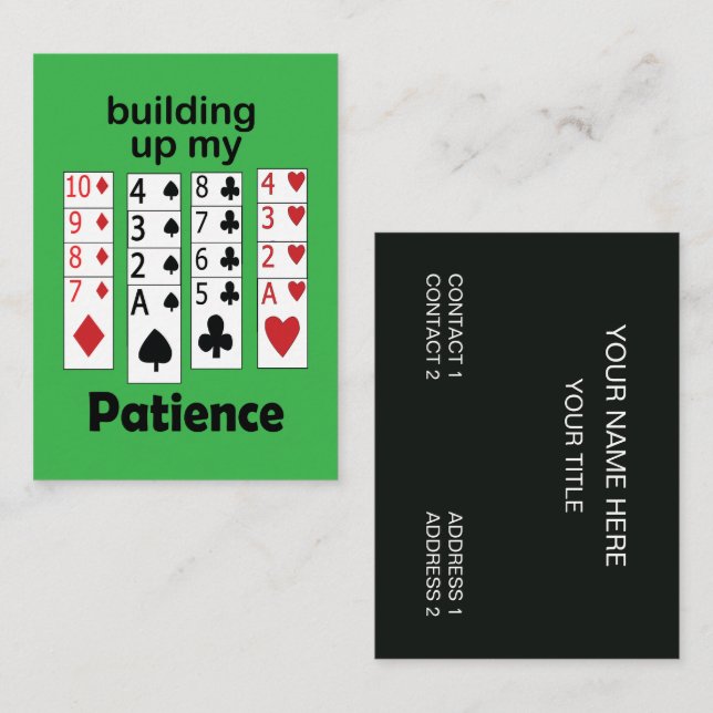 Carte De Visite Jeu de Solitaire qui Renforce Ma Patience Magasin  (Devant / Derrière)