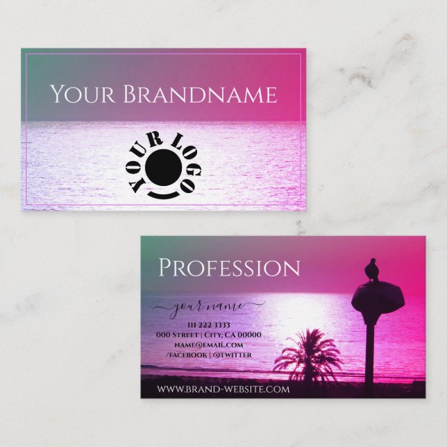 Carte De Visite Jeu de yeux Pastel Ocean Rose Sunset Logo personna (Devant / Derrière)