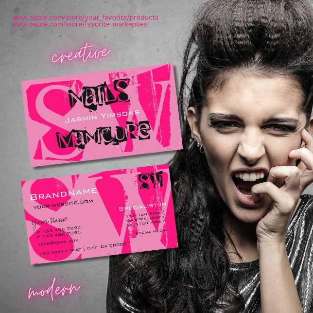 Carte De Visite Jeu de yeux rose et noir avec initiales élégant (Créateur téléchargé)