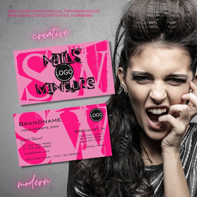 Carte De Visite Jeu d'oeil rose noir avec logo Monogramme élégant (Créateur téléchargé)