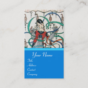 CARTE DE VISITE JEUNE FILLE AVEC RUBAN COLORÉ TOURBILLONNE ET CUPI