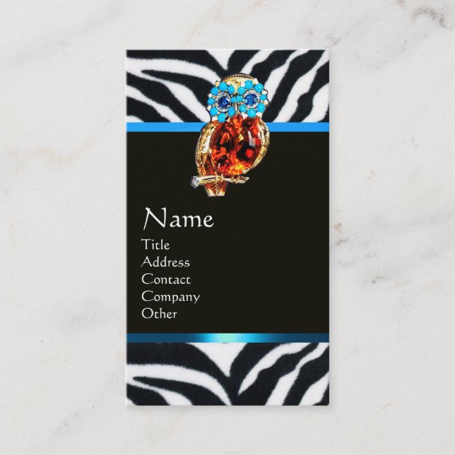 CARTE DE VISITE JEWEL OWL BLUE BLACK WHITE ZEBRA FUR MONOGRAM (Devant)