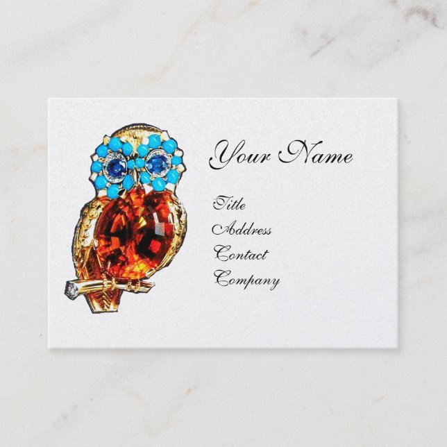 Carte De Visite JEWEL OWL, Or, Turquase Bleue, Topaz Perle Blanche (Devant)